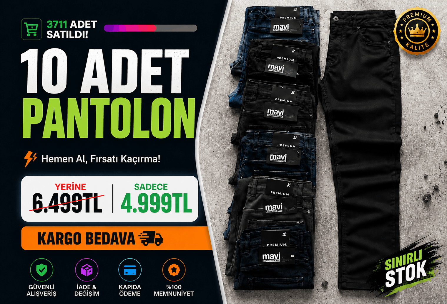 10 Adet Mavi Jeans Pantolon